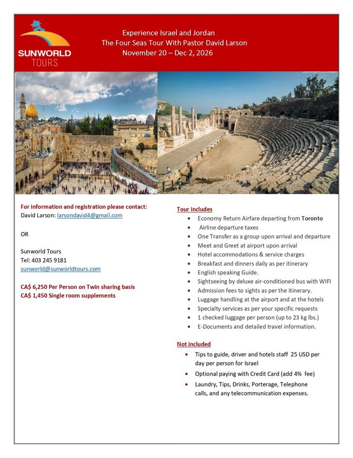 Picture of Four Seas Tours with Pastor David Larson November 20 to December 02, 2026